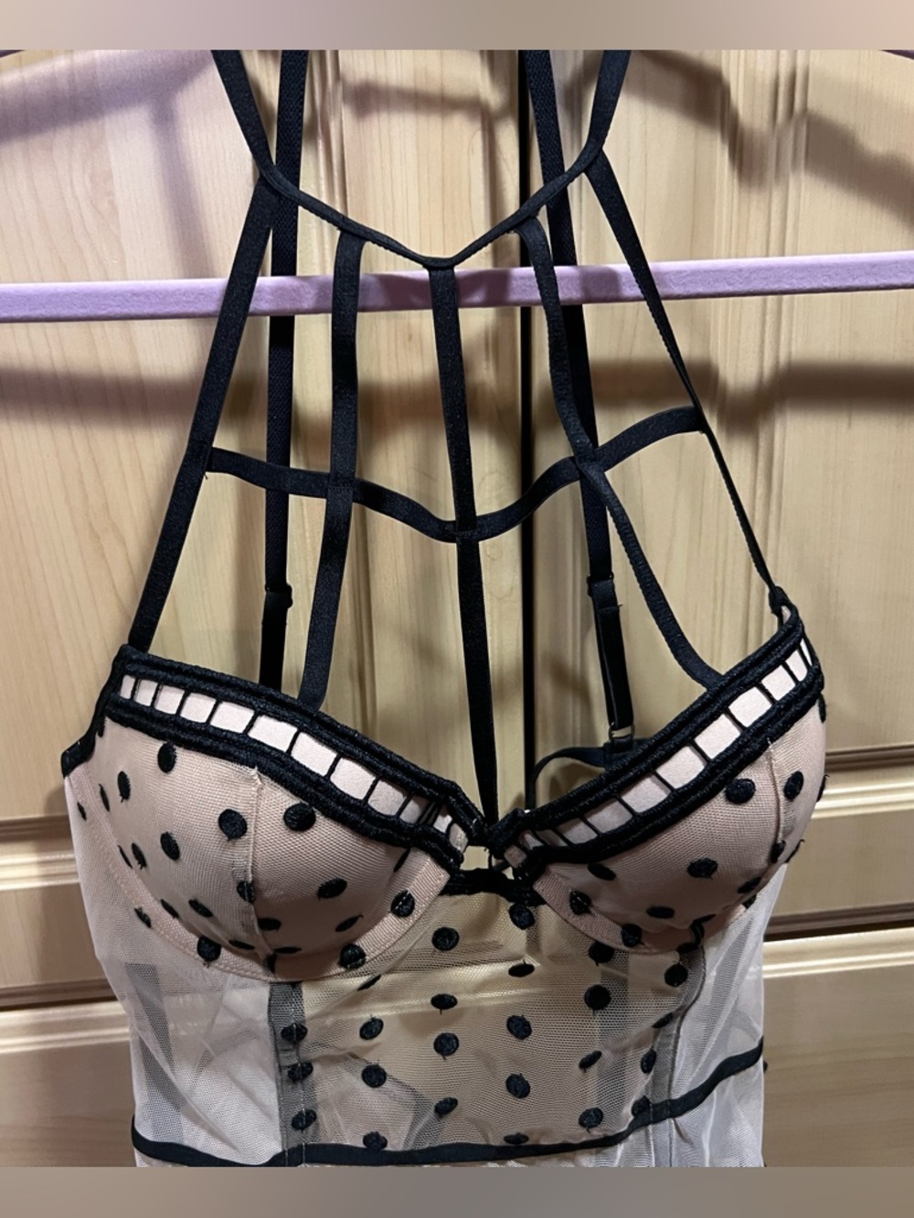 Victoria's Secret Black Polka Dot Strappy Mesh Chemise